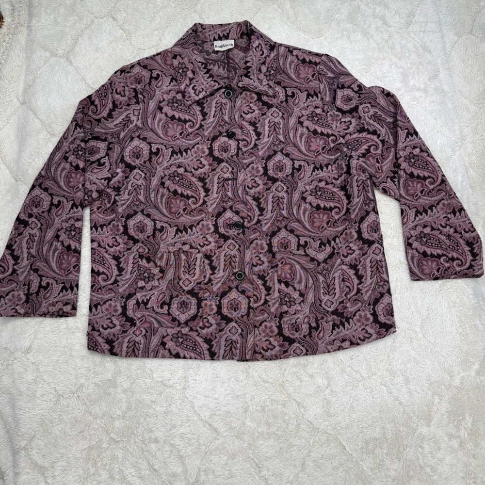 BonWorth Grandmacore Womens Boho Paisley Tapestry Jacket Mauve Purple Black 2X